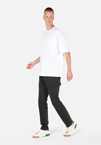 Afficher les détails de Pantalon Vert Loose Leg Medium Rise En Sergé Loose Fit Homme