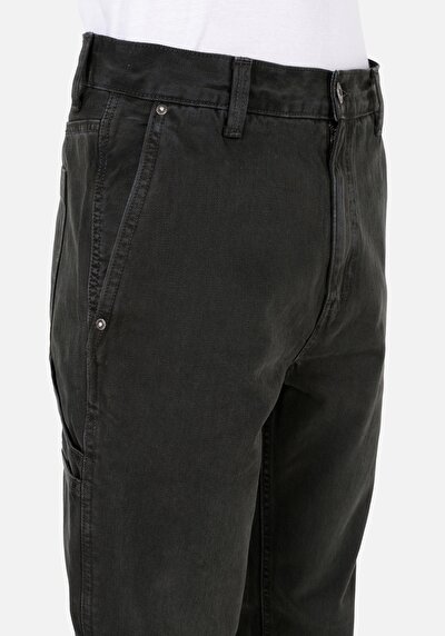 Afficher les détails de Pantalon Vert Loose Leg Medium Rise En Sergé Loose Fit Homme