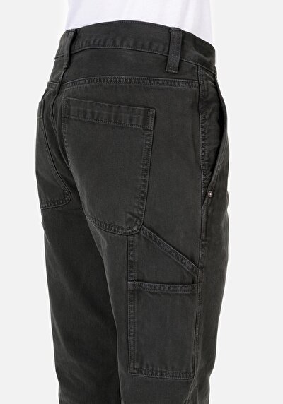 Afficher les détails de Pantalon Vert Loose Leg Medium Rise En Sergé Loose Fit Homme
