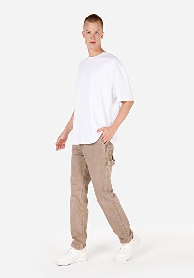 Image de Pantalon Marron Loose Leg Medium Rise En Sergé Loose Fit Homme