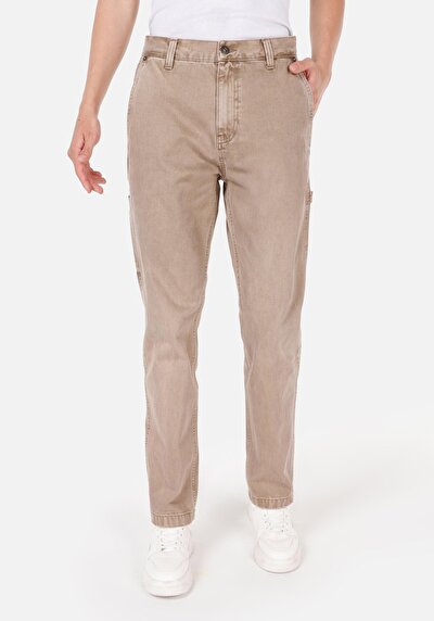 Image de Pantalon Marron Loose Leg Medium Rise En Sergé Loose Fit Homme