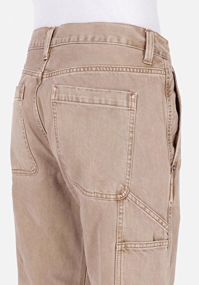 Afficher les détails de Pantalon Marron Loose Leg Medium Rise En Sergé Loose Fit Homme