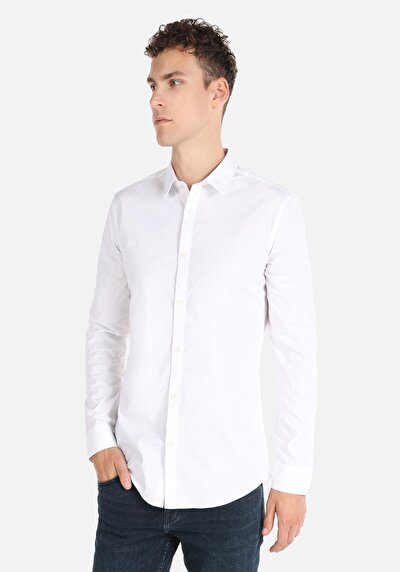 Image de Chemise À Manches Longues Blanc Super Slim Fit Homme