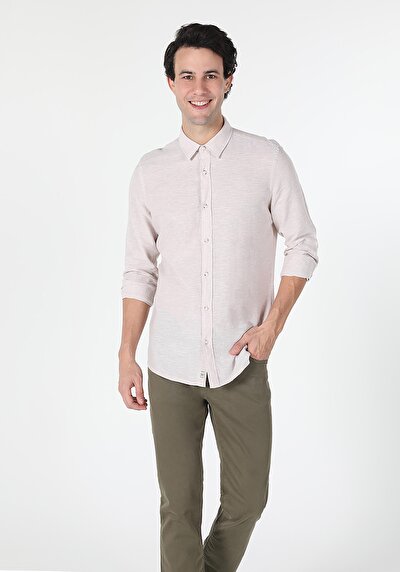 Image de Chemise À Manches Longues Beige Slim Fit Homme