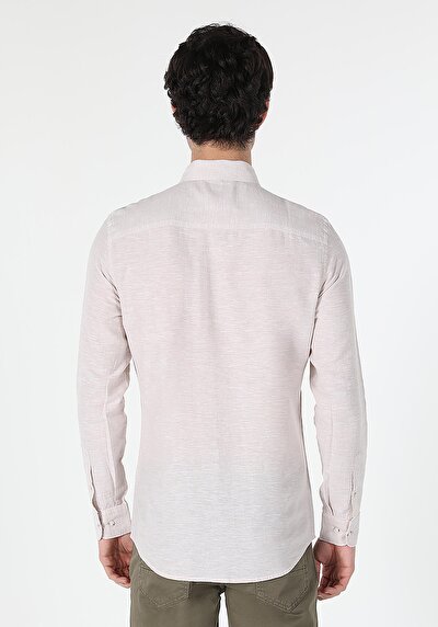 Image de Chemise À Manches Longues Beige Slim Fit   Homme