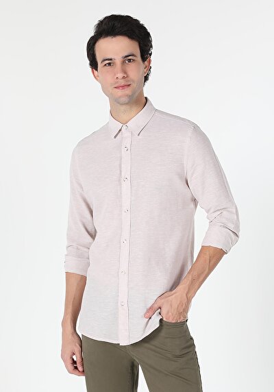 Image de Chemise À Manches Longues Beige Slim Fit   Homme