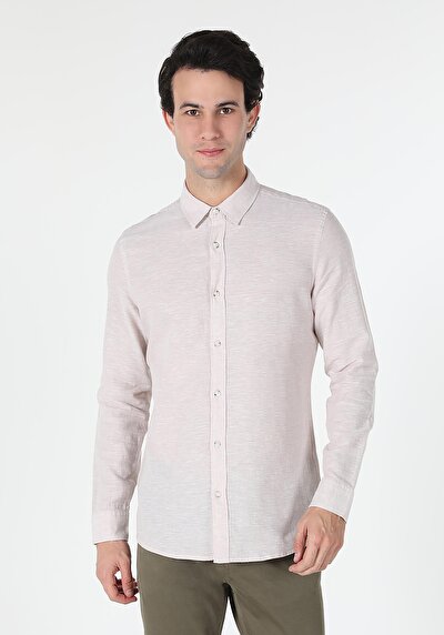 Image de Chemise À Manches Longues Beige Slim Fit   Homme