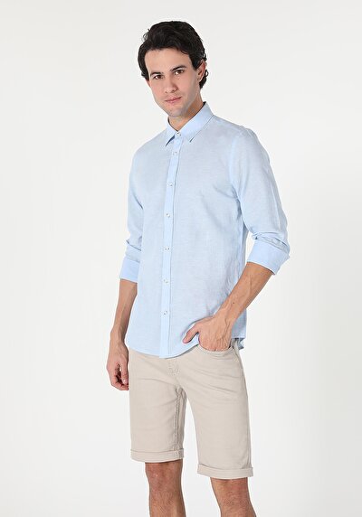 Image de Chemise À Manches Longues Bleu Slim Fit   Homme