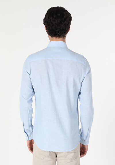 Image de Chemise À Manches Longues Bleu Slim Fit Homme