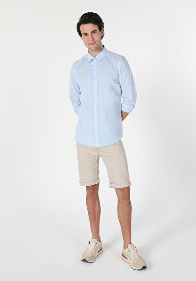 Image de Chemise À Manches Longues Bleu Slim Fit Homme