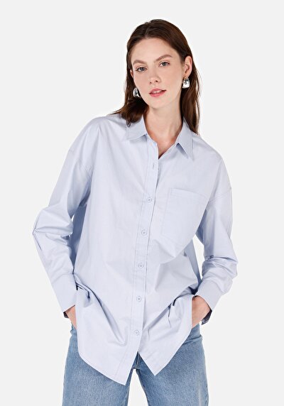 Image de Chemise À Manches Longues Bleu Relaxed Fit Droit Sergé Femme