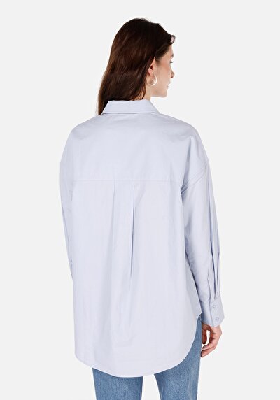 Afficher les détails de Chemise À Manches Longues Bleu Relaxed Fit Droit Sergé Femme