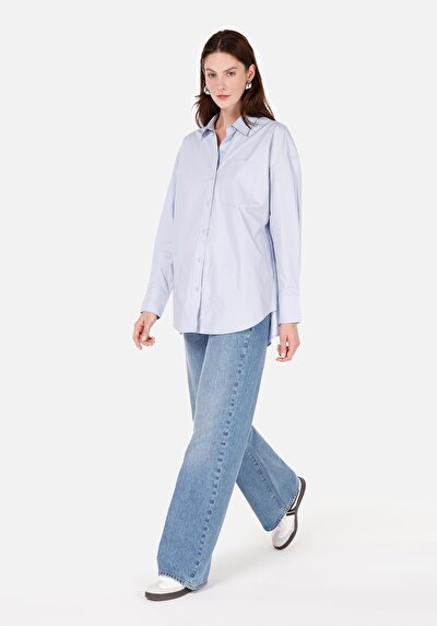 Image de Chemise À Manches Longues Bleu Relaxed Fit Droit Sergé Femme