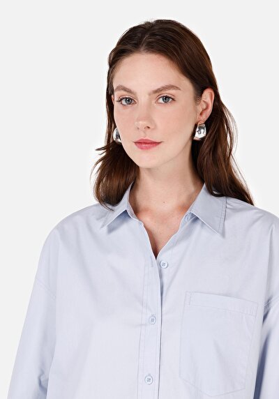 Image de Chemise À Manches Longues Bleu Relaxed Fit Droit Sergé Femme