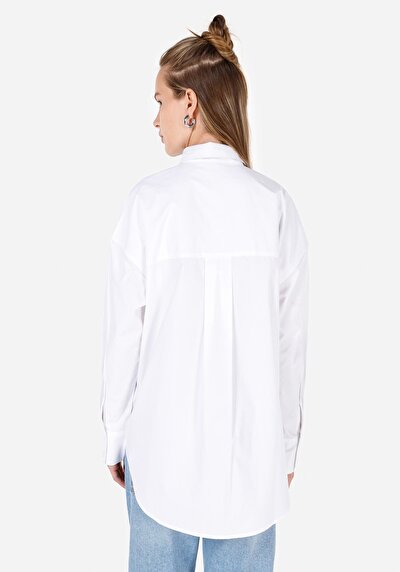 Afficher les détails de Chemise À Manches Longues Blanc Relaxed Fit Droit Sergé Femme