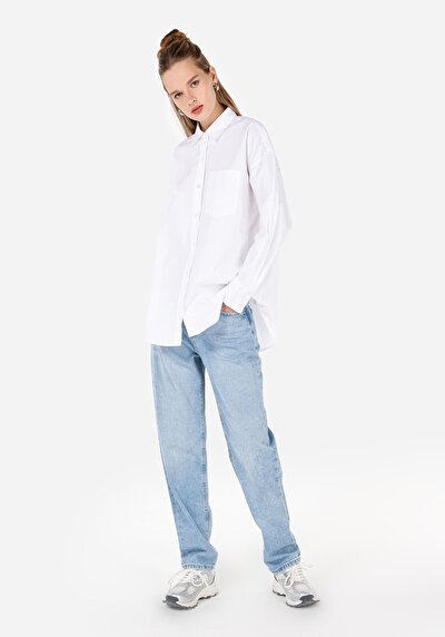 Afficher les détails de Chemise À Manches Longues Blanc Relaxed Fit Droit Sergé Femme