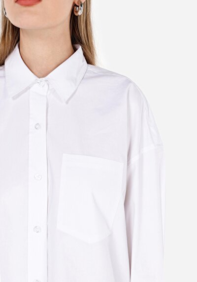 Afficher les détails de Chemise À Manches Longues Blanc Relaxed Fit Droit Sergé Femme