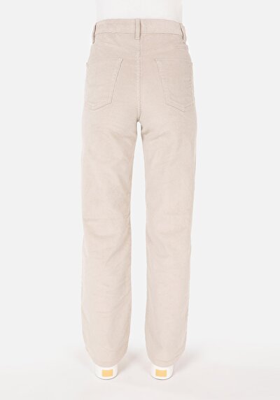 Afficher les détails de Pantalon Ecru Wide Leg High Rise En Velours Regular Fit Femme