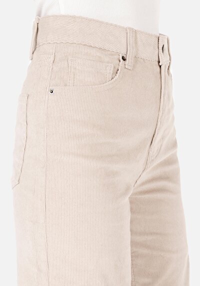Afficher les détails de Pantalon Ecru Wide Leg High Rise En Velours Regular Fit Femme