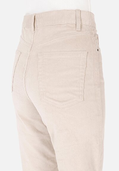 Afficher les détails de Pantalon Ecru Wide Leg High Rise En Velours Regular Fit Femme