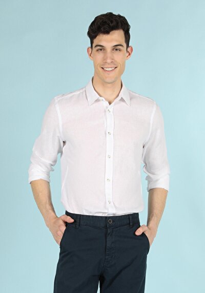 Image de Chemise À Manches Longues Blanc Slim Fit   Homme