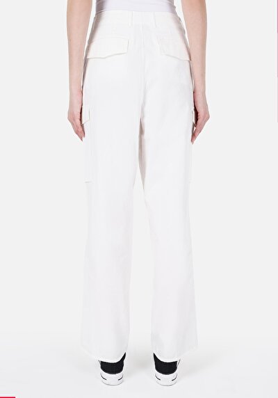 Afficher les détails de Pantalon Blanc Wide Leg High Rise En Uni Regular Fit Femme