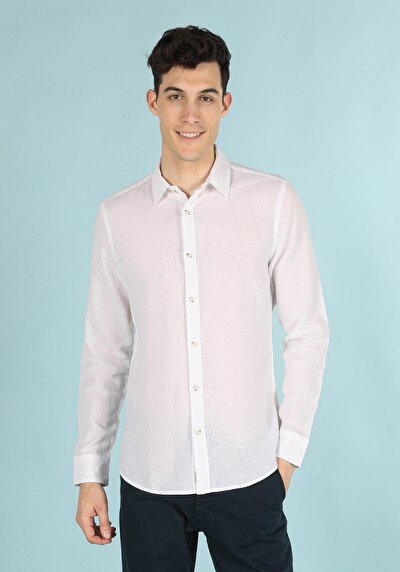 Image de Chemise À Manches Longues Blanc Slim Fit   Homme