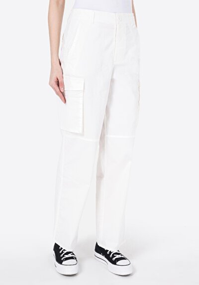 Afficher les détails de Pantalon Blanc Wide Leg High Rise En Uni Regular Fit Femme