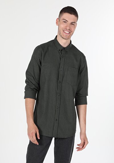 Afficher les détails de Chemise À Manches Longues Kaki Regular Fit   Homme