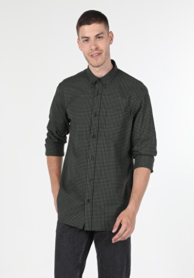 Afficher les détails de Chemise À Manches Longues Kaki Regular Fit   Homme