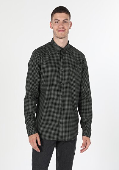 Afficher les détails de Chemise À Manches Longues Kaki Regular Fit   Homme