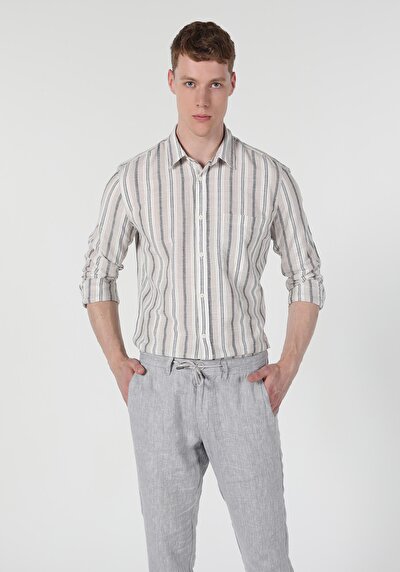 Image de Chemise À Manches Longues Beige Slim Fit Homme
