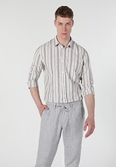 Image de Chemise À Manches Longues Beige Slim Fit   Homme