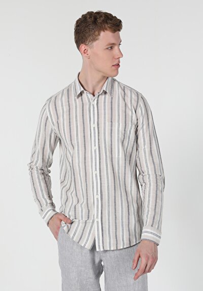 Image de Chemise À Manches Longues Beige Slim Fit   Homme