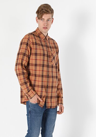 Image de Chemise À Manches Longues Marron Comfort Fit Homme