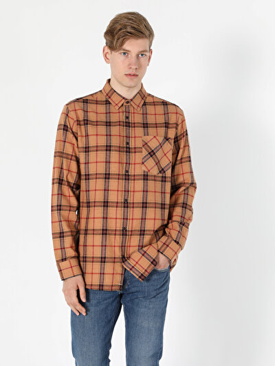 Image de Chemise À Manches Longues Marron Comfort Fit Homme