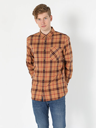 Image de Chemise À Manches Longues Marron Comfort Fit   Homme