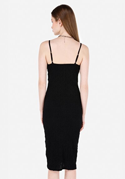 Image de Robe Noir Slim Fit Manches Courtes Mdi Jacquard Femme