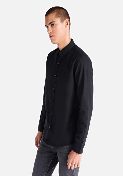Image de Chemise À Manches Longues Noir Slim Fit   Homme