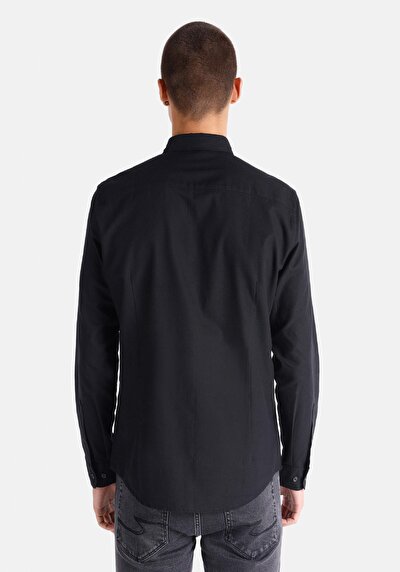 Image de Chemise À Manches Longues Noir Slim Fit Homme