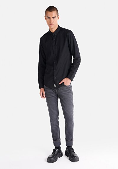 Image de Chemise À Manches Longues Noir Slim Fit   Homme