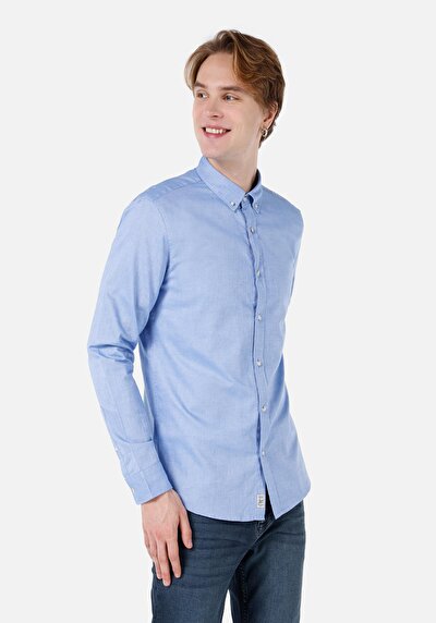 Image de Chemise À Manches Longues Bleu Slim Fit   Homme