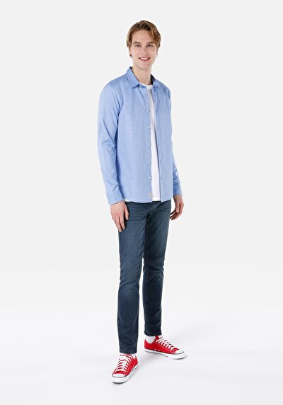 Image de Chemise À Manches Longues Bleu Slim Fit   Homme
