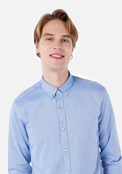 Image de Chemise À Manches Longues Bleu Slim Fit   Homme
