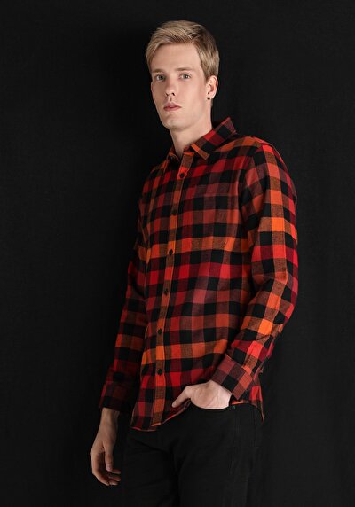Image de Chemise À Manches Longues Rouge Regular Fit   Homme