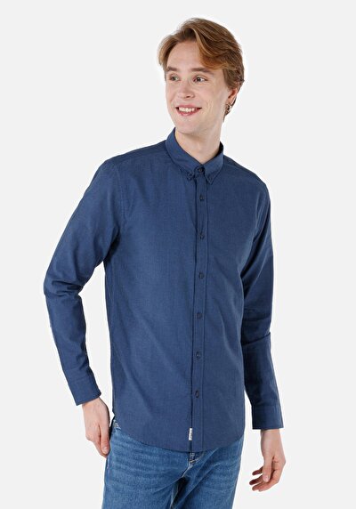 Image de Chemise À Manches Longues Marine Slim Fit Homme