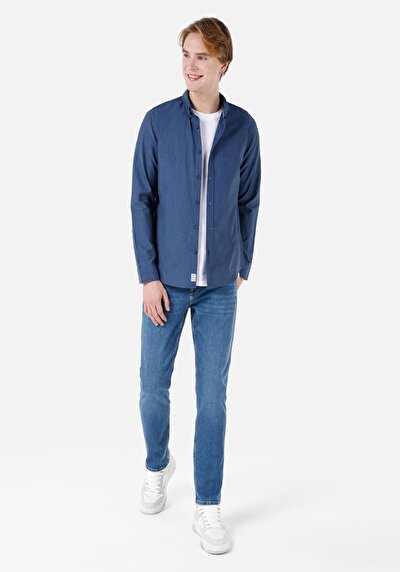 Image de Chemise À Manches Longues Marine Slim Fit   Homme