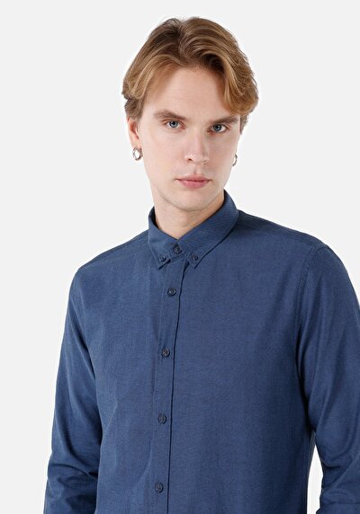Image de Chemise À Manches Longues Marine Slim Fit Homme