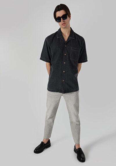 Image de Chemise À Manches Courtes Gris Oversize Fit Homme