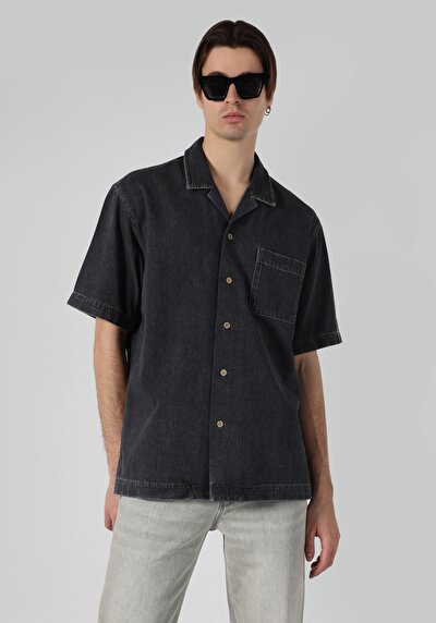 Image de Chemise À Manches Courtes Gris Oversize Fit Homme